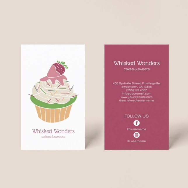 Cartão De Visita Confeiteiro de Padaria de Cupcake (Cupcake Bakery Pastry Chef Business Card)