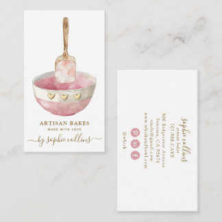 Cartão De Visita Confeiteiro de pastelaria de ouro rosa aquarela Ba