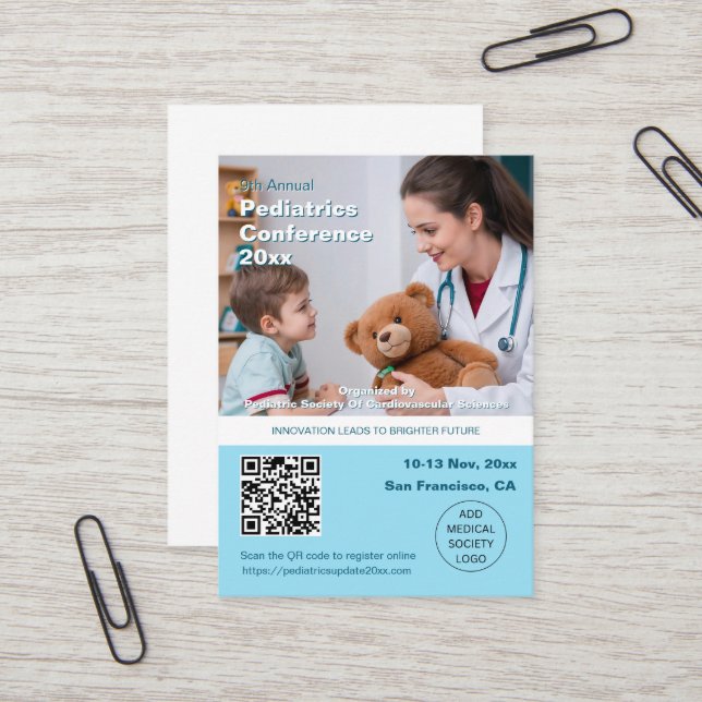 Cartão De Visita Conferência Médica de Pediatria Infantil (Frente/Verso In Situ)
