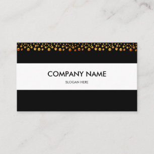 Cartão De Visita Confete Dourado Elegante em Preto e Branco