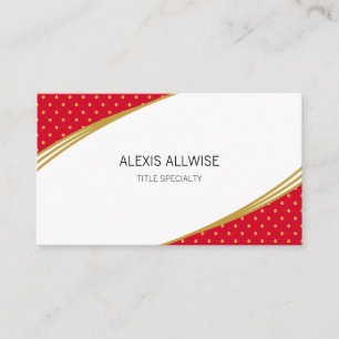 Cartão De Visita Confete Dourado Elegante em Vermelho e Branco