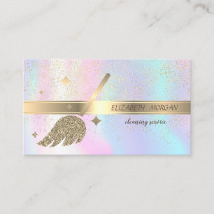 Cartão De Visita Confete Dourado Elegante,Vassoura,Holográfico