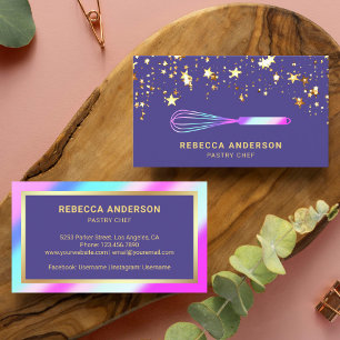 Cartão De Visita Confete Dourado Rosa Roxo Bigode Confeiteiro Padar