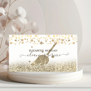Cartão De Visita Confete Elegante Criada de Limpeza Brilho Dourado