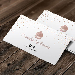 Cartão De Visita Confetes modernos do cupcake Dourado cor-de-rosa