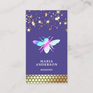 Cartão De Visita Confetti Beehive Roxo Abelhas Roxas de Bebê Doura
