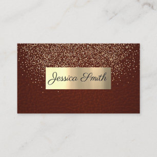 Cartão De Visita Confetti Dourado com brilho  Textura de Couro Verm