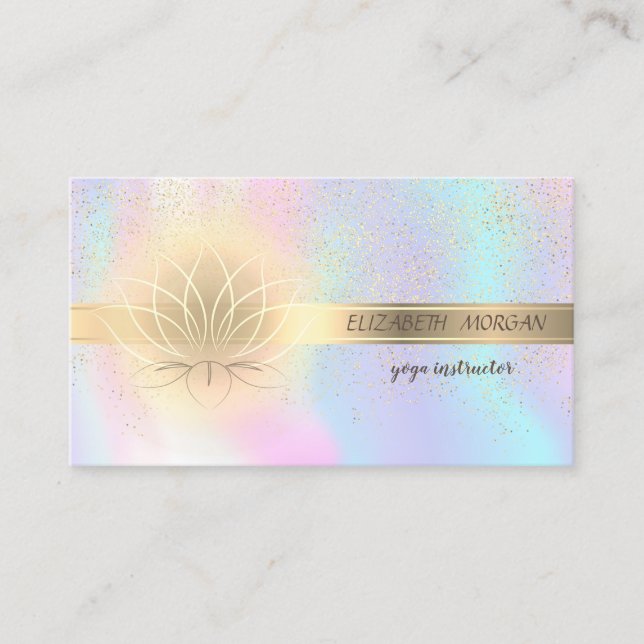 Cartão De Visita Confetti Dourado Elegante,Lotus,Holographic (Frente)