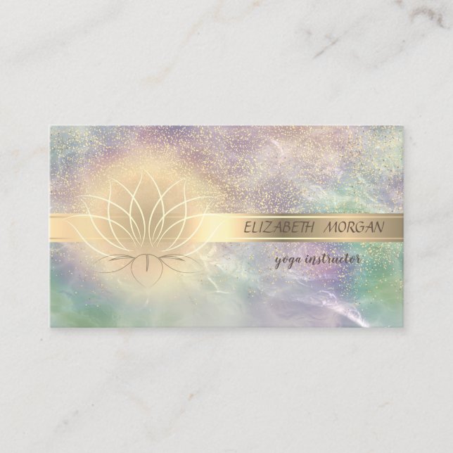 Cartão De Visita Confetti Dourado Elegante,Lotus,Opal Holográfica (Frente)