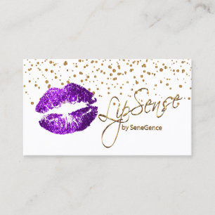 Cartão De Visita Confetti Dourado LipSense e Lábios roxos