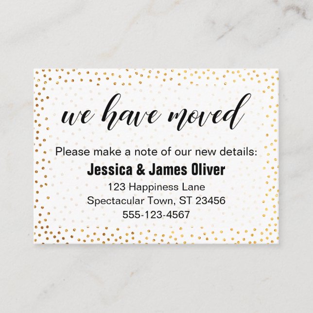 Cartão De Visita Confetti e Script Dourados Que Movimentamos O Cart (Frente)