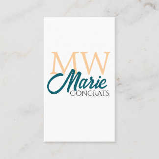 Cartão De Visita Congrats graduation monogram orange blue 20XX year