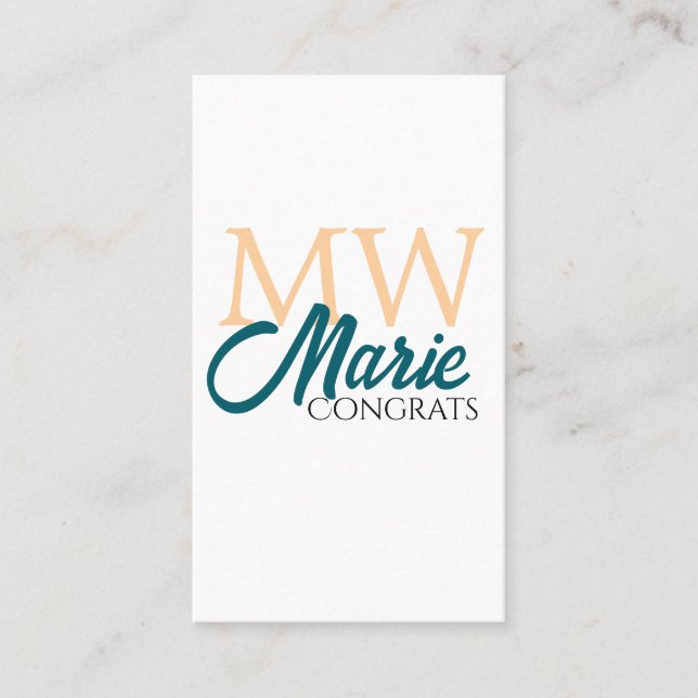 Cartão De Visita Congrats graduation monogram orange blue 20XX year (Frente)