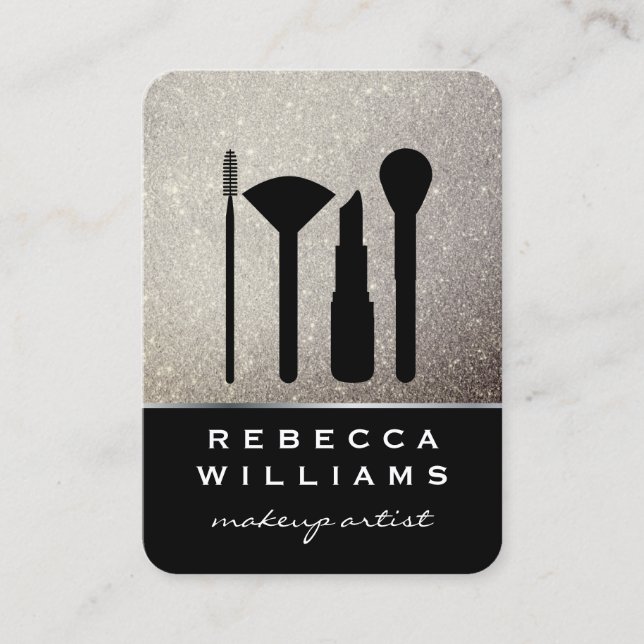 Cartão De Visita Conjunto de Maquiagem de Largura Dourada de Faux E (Frente)