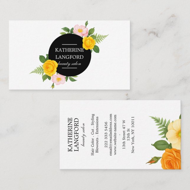 Cartão De Visita Conjunto de negócios Salão de beleza Floral mínimo (Frente/Verso)