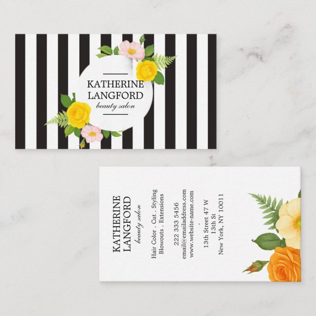 Cartão De Visita Conjunto de negócios Salão de beleza Floral mínimo (Frente/Verso)