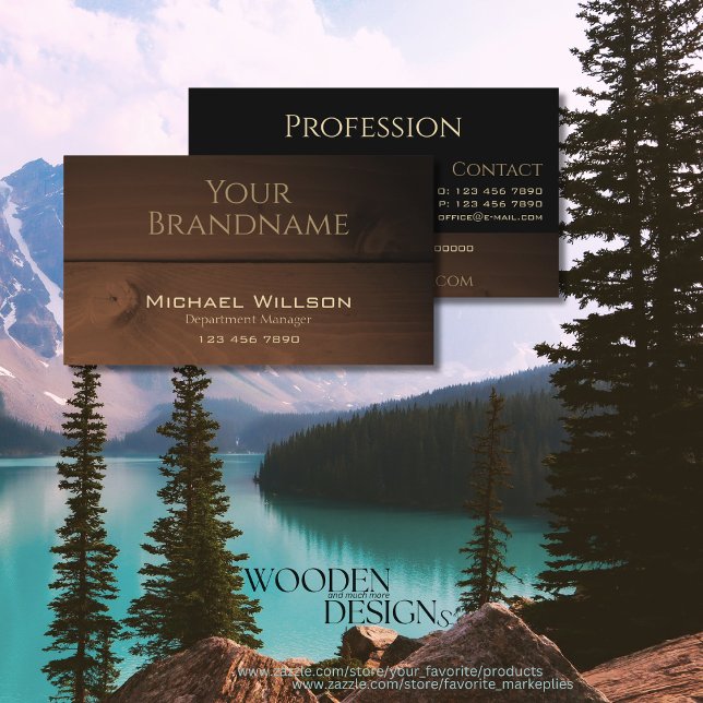 Cartão De Visita Conselhos de madeira castanha-escura moderna Legal (Criador carregado)