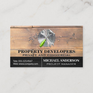 Cartão De Visita Conselhos de madeira Martelo de chave inglesa Sa