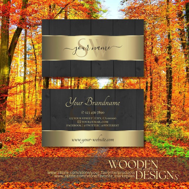 Cartão De Visita Conselhos De Madeira Negra Iniciais De Granel De M (Criador carregado)