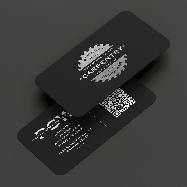 Cartão De Visita Construção Carpinteiro Prata Negra Vi Moderno (Construction Carpenter Black Silver Saw Modern Business Card
)