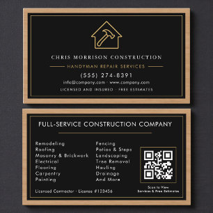 Cartão De Visita Construção & Código QR de Marceneiro em Madeira