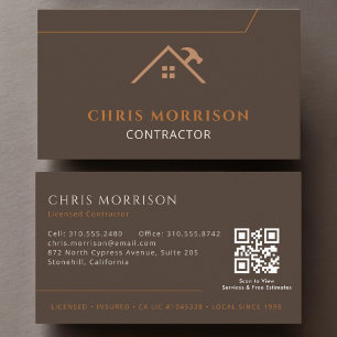 Cartão De Visita Construção de Contrato de Código QR Castanho