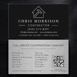 Cartão De Visita Construção de Edifício Metálico Código QR Prata Pr