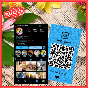 Cartão De Visita Construção de Edifícios Instagram Azul Código QR