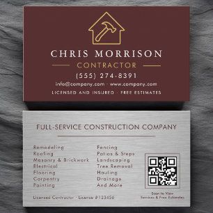 Cartão De Visita Construção de Edifícios Metálicos Burgundy QR Code