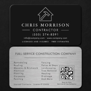 Cartão De Visita Construção de Edifícios Metálicos Código QR Prata