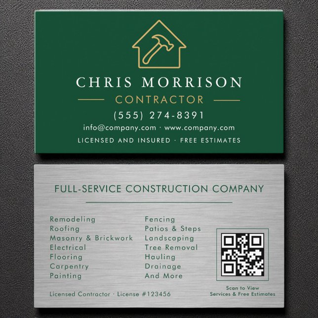 Cartão De Visita Construção de Edifícios Metálicos Código QR Verde  (Criador carregado)