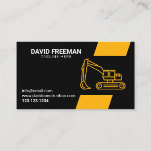 Cartão De Visita Construção de escavador amarelo e preto minimali