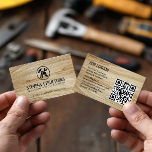 Cartão De Visita Construção de madeira leve moderna Código QR Contr