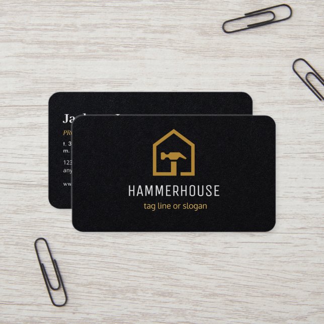 Cartão De Visita Construção de Ouro e preto moderno (Frente/Verso In Situ)