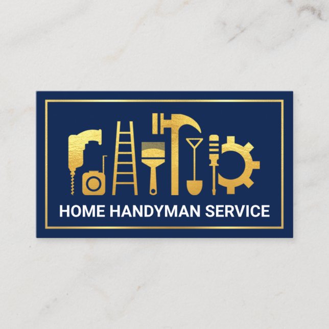 Cartão De Visita Construção de quadro Dourado de camada azul (Frente)