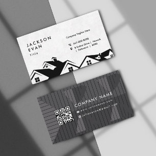 Cartão De Visita Construção de telhado preto e branco profissional