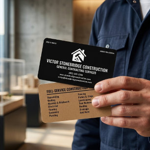 Cartão De Visita Construção Geral & Remodelagem Moderno Preto Bege