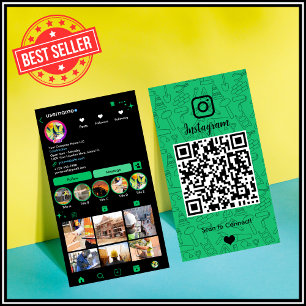 Cartão de Visita Construção Instagram Verde   QR C