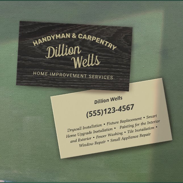 Cartão De Visita Construção Madeira de carpintaria-escura (Criador carregado)