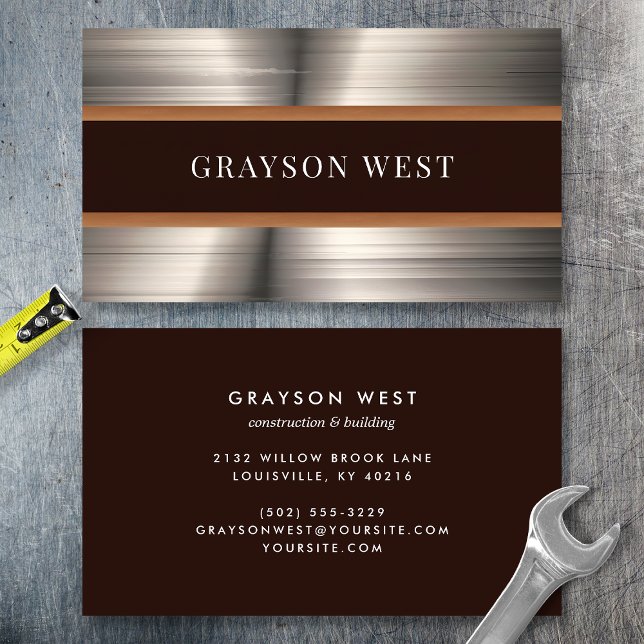 Cartão De Visita Construção Másculina Bruta de Metal Moderno (Criador carregado)