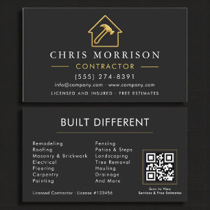 Cartão De Visita Construção Metálica Moderno Código QR Preto Dourad