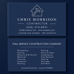 Cartão De Visita Construção Moderna de Edifícios Azul Marinho Prata
