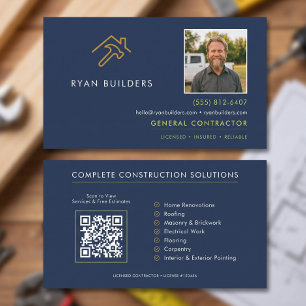 Cartão De Visita Construção Moderno Logotipo Dourado Azul Marinho