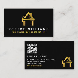 Cartão De Visita Construção Personalizada Black Gold Home Building 