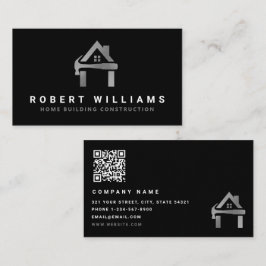Cartão De Visita Construção Personalizada Preto Prata Edifício Resi