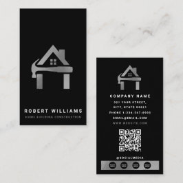 Cartão De Visita Construção Personalizada Preto Prata Edifício Resi