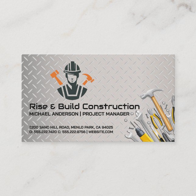 Cartão De Visita Construction Builder | Hammer Builder Tools (Frente)