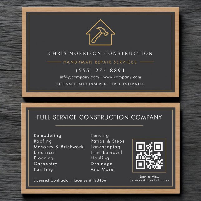 Cartão De Visita Construction Handyman QR Code Professional (Criador carregado)