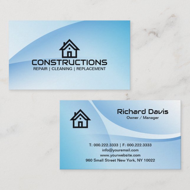 Cartão De Visita Construction House Roof Logo Blue (Frente/Verso)