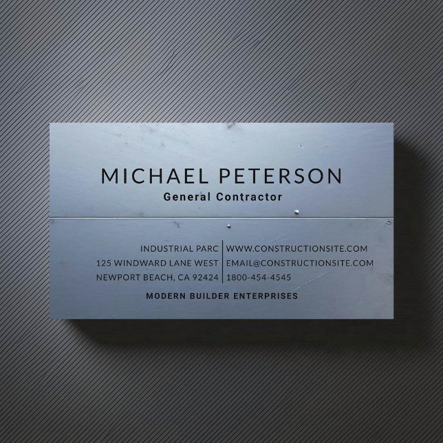 Cartão De Visita Construtor de construtores de construções Aço Azul (construction company builder remodeling business card steel blue simple minimalist modern)